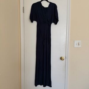 Motherhood Maternity Nursing Navy Blue Flowy Wrap Maxi Dress
